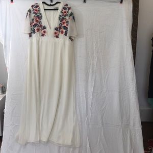 Cream embroidered ASOS maxi dress flutter sleeves
